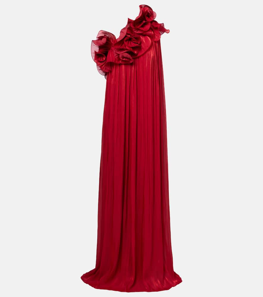 Charmain ruffled georgette lamé gown