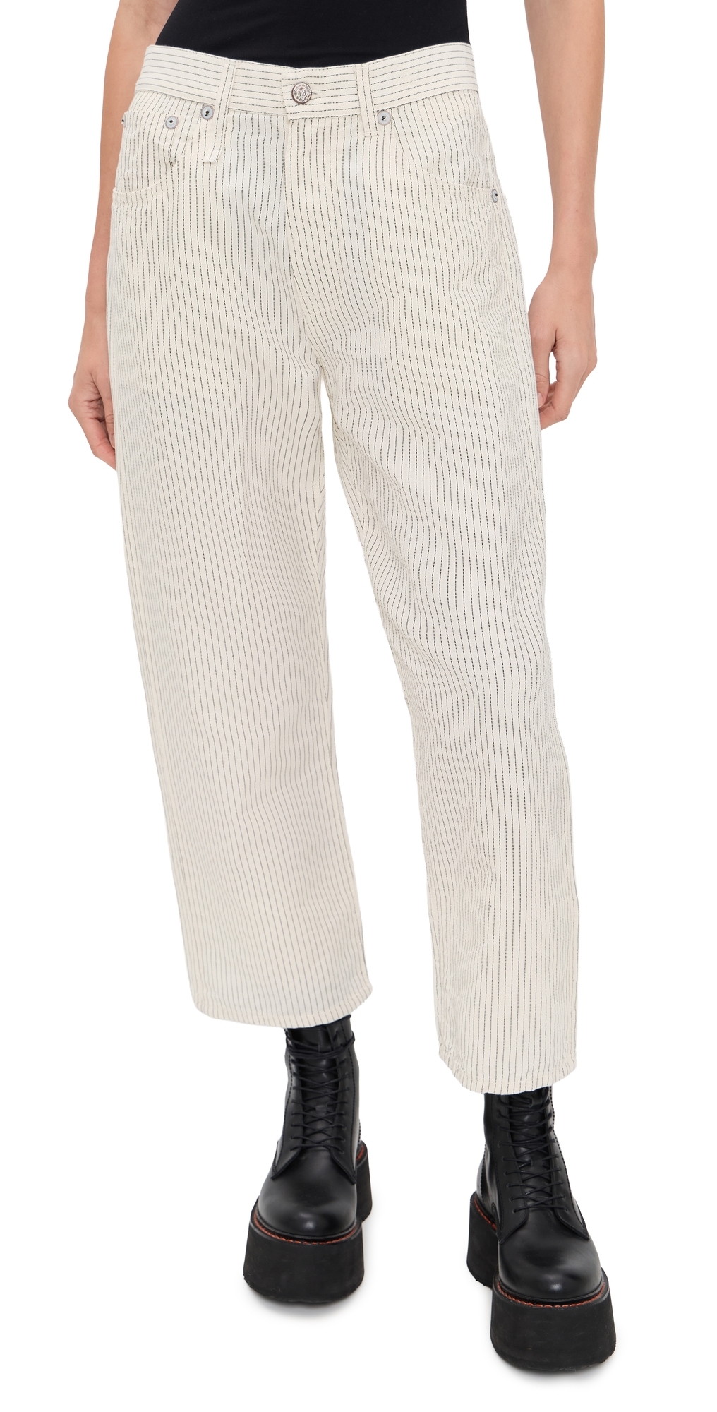 X-BF 5-Pocket Pants White With Black Mini Stripe