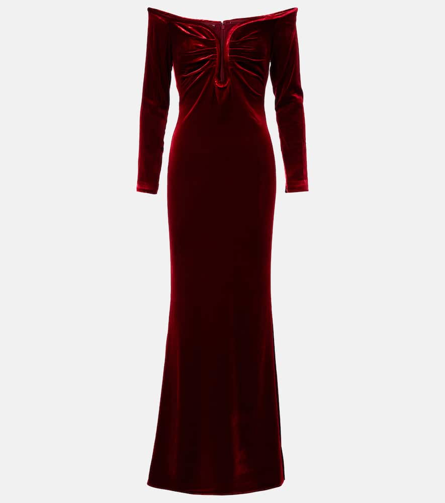 Off-shoulder velvet gown
