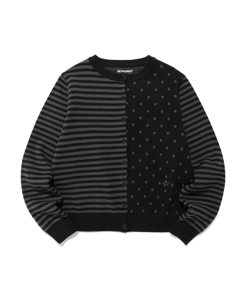 DOT STRIPE KNIT CARDIGAN_BLACK