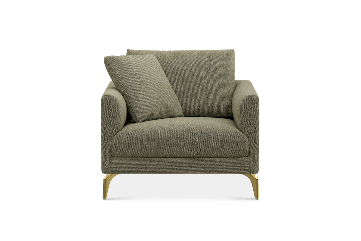 Lena Armchair Customized, (Performance Classic Twill) Moss (Brass Legs), Spill Resistant, Removable Covers for