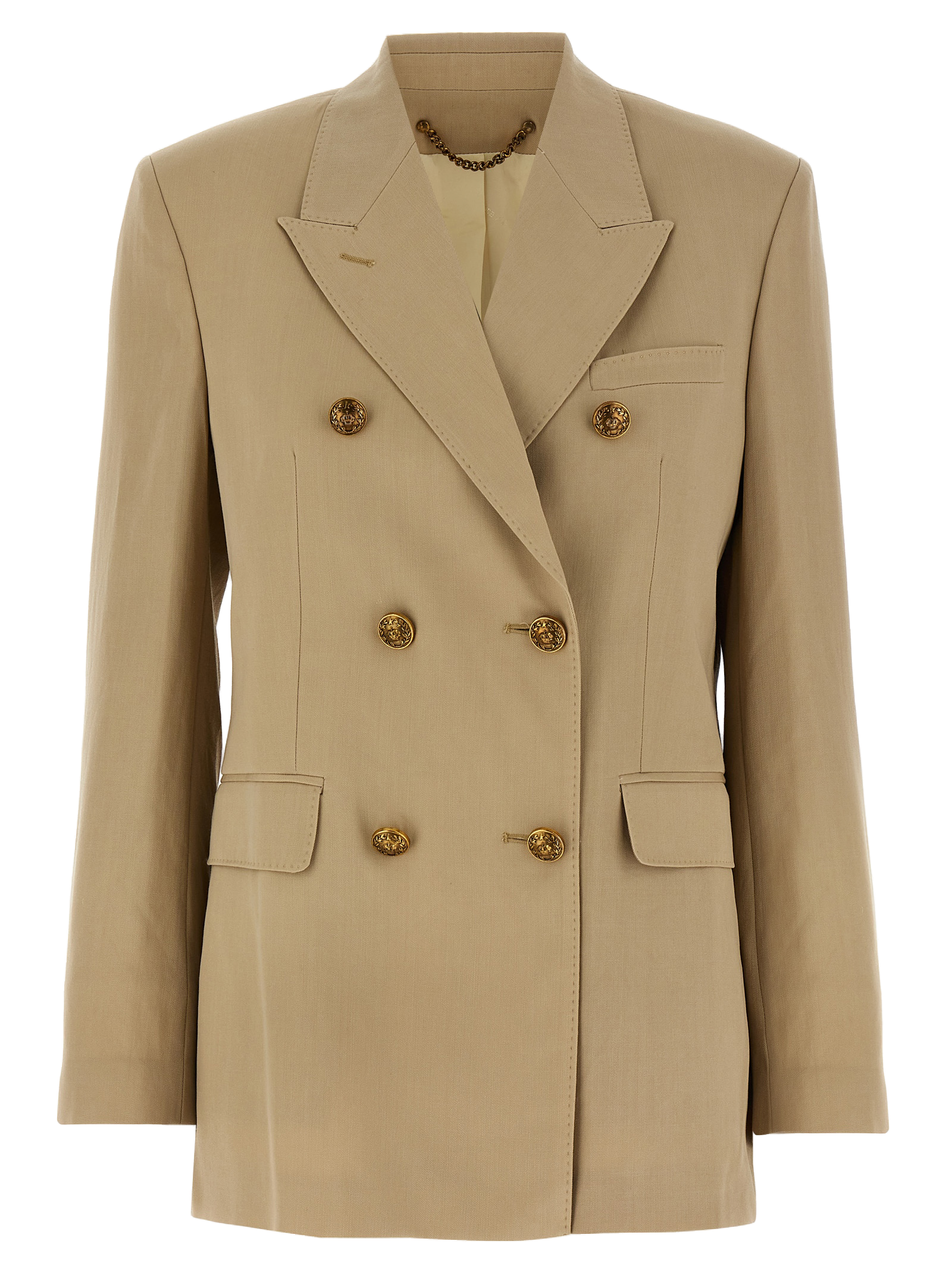 Virgin Wool Double-Breasted Blazer — Beige