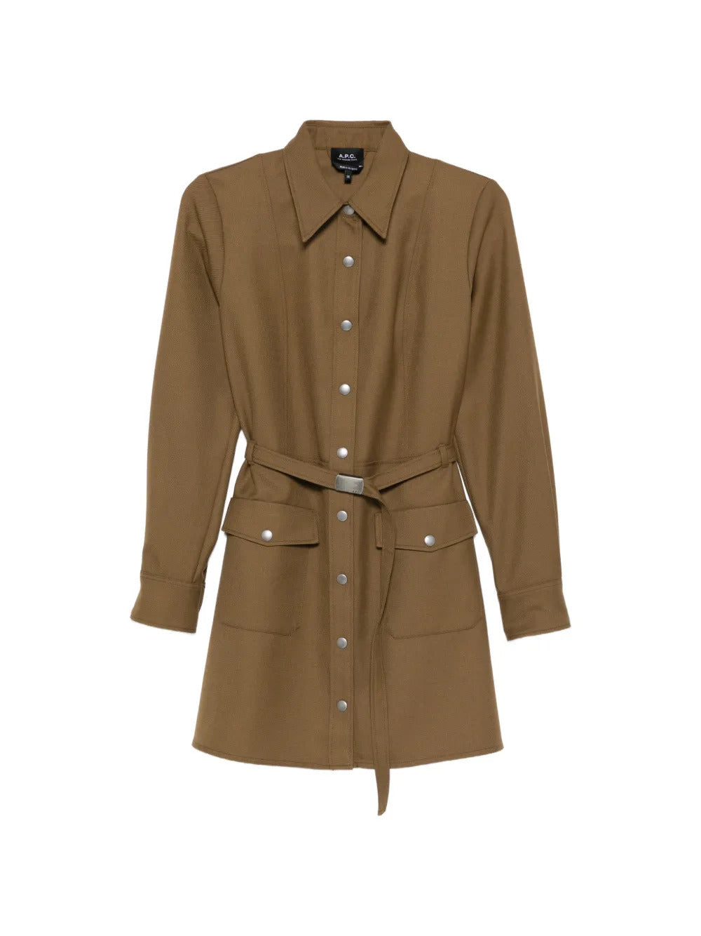 A. p.c. Women's Belted Wool-Blend Shirt Dress with Front Buttons, Size 36
