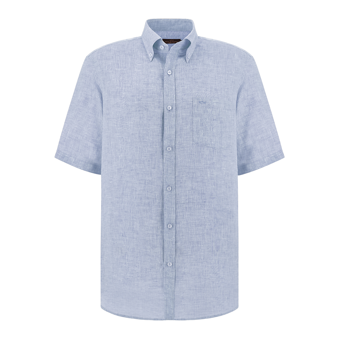 Soffio linen shirt with short sleeves, Man, Bluette