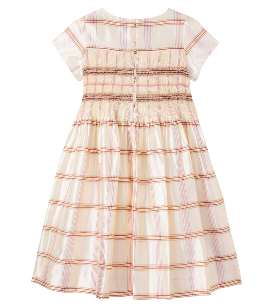 Duchesse checked smocked silk dress