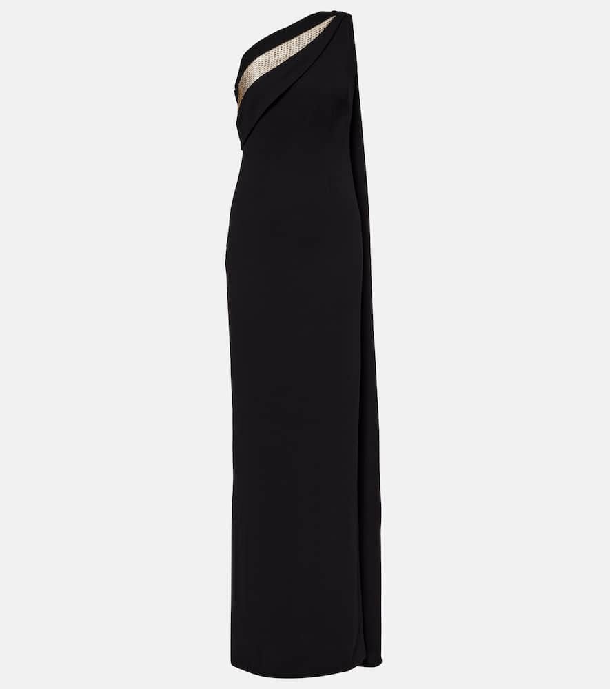 Embellished one-shoulder cady gown