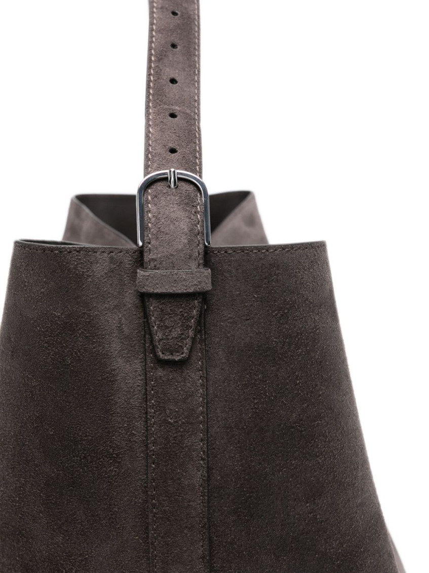Open-top suede tote bag - Grey