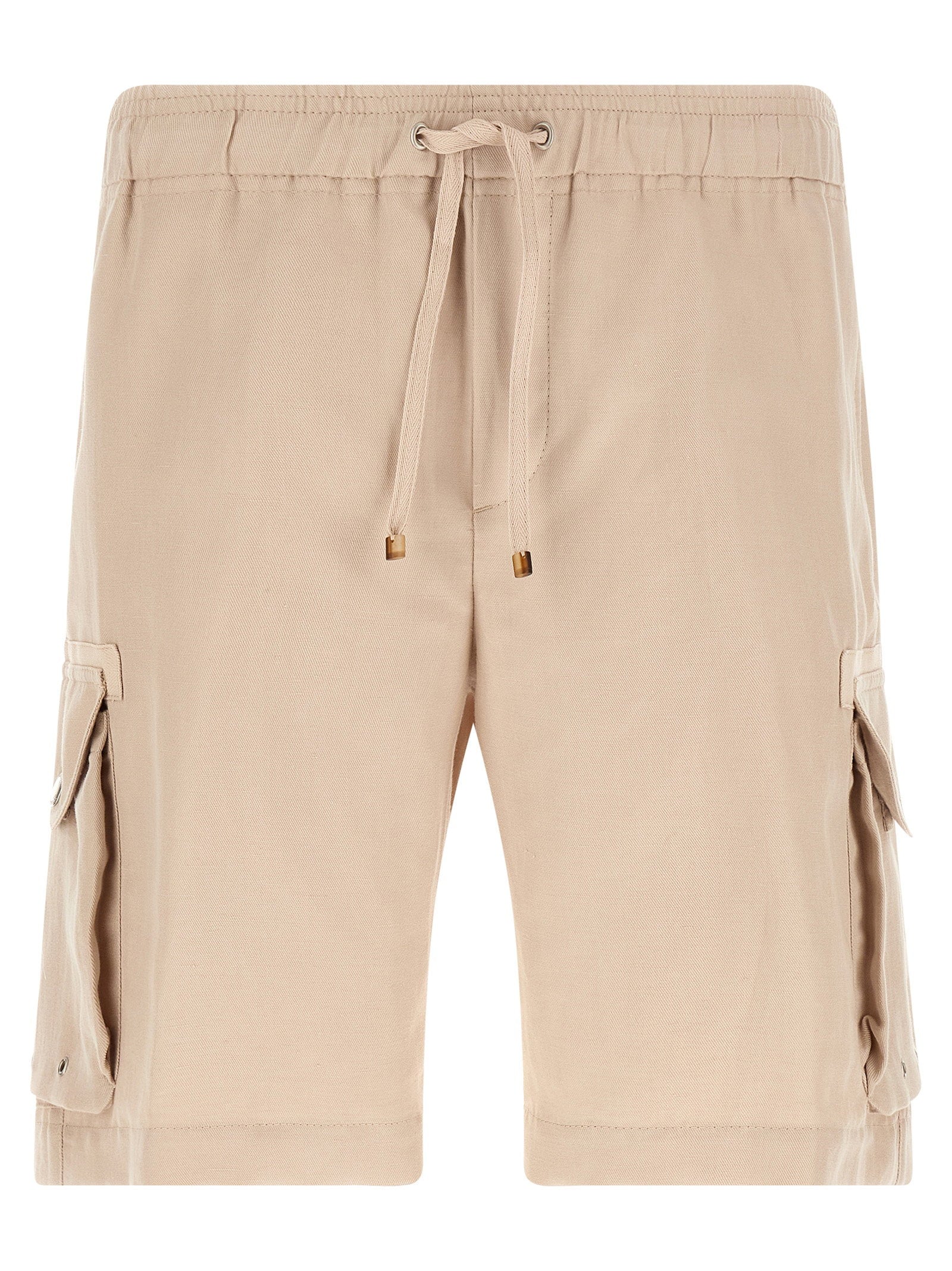 Cargo Pocket Canvas Bermuda Shorts — Beige