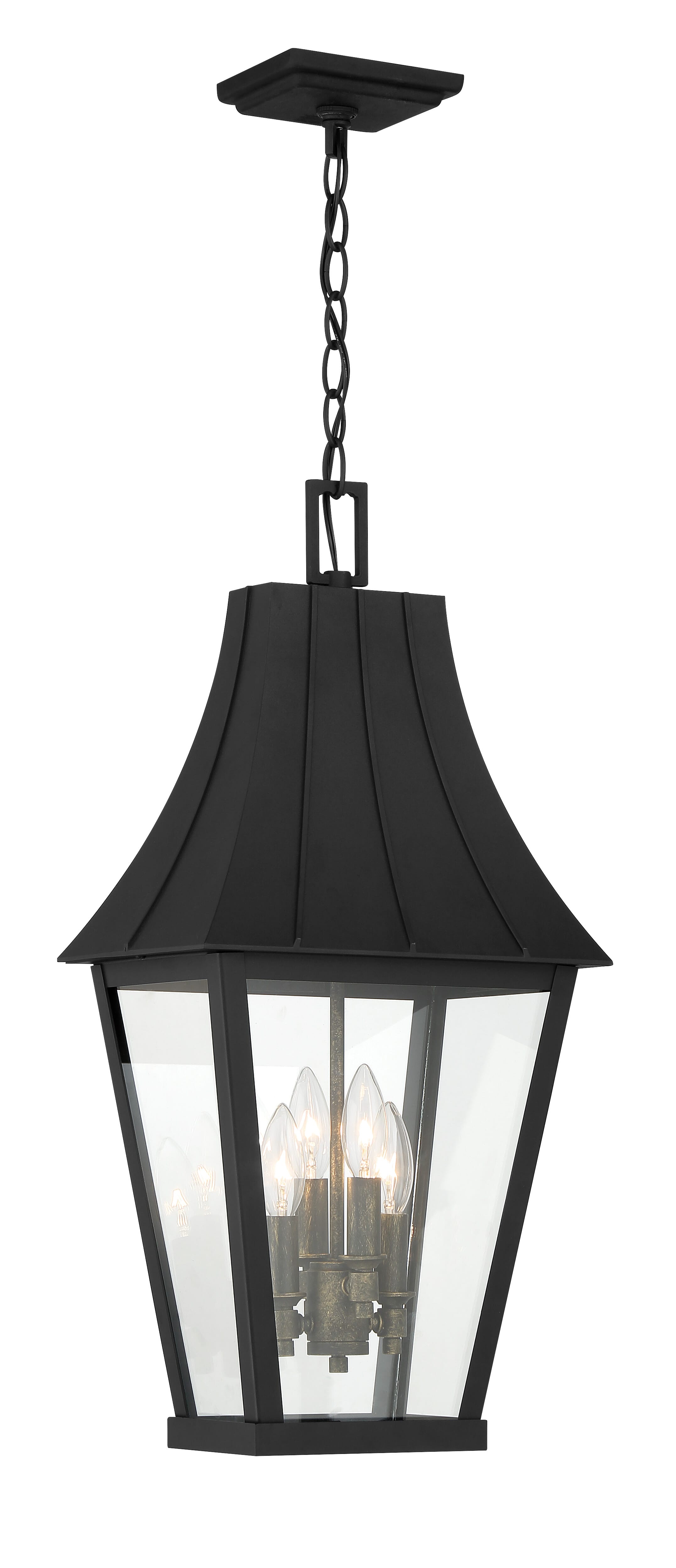 Chateau Grande 4-Light Outdoor Hanging Light in Coal With Gold