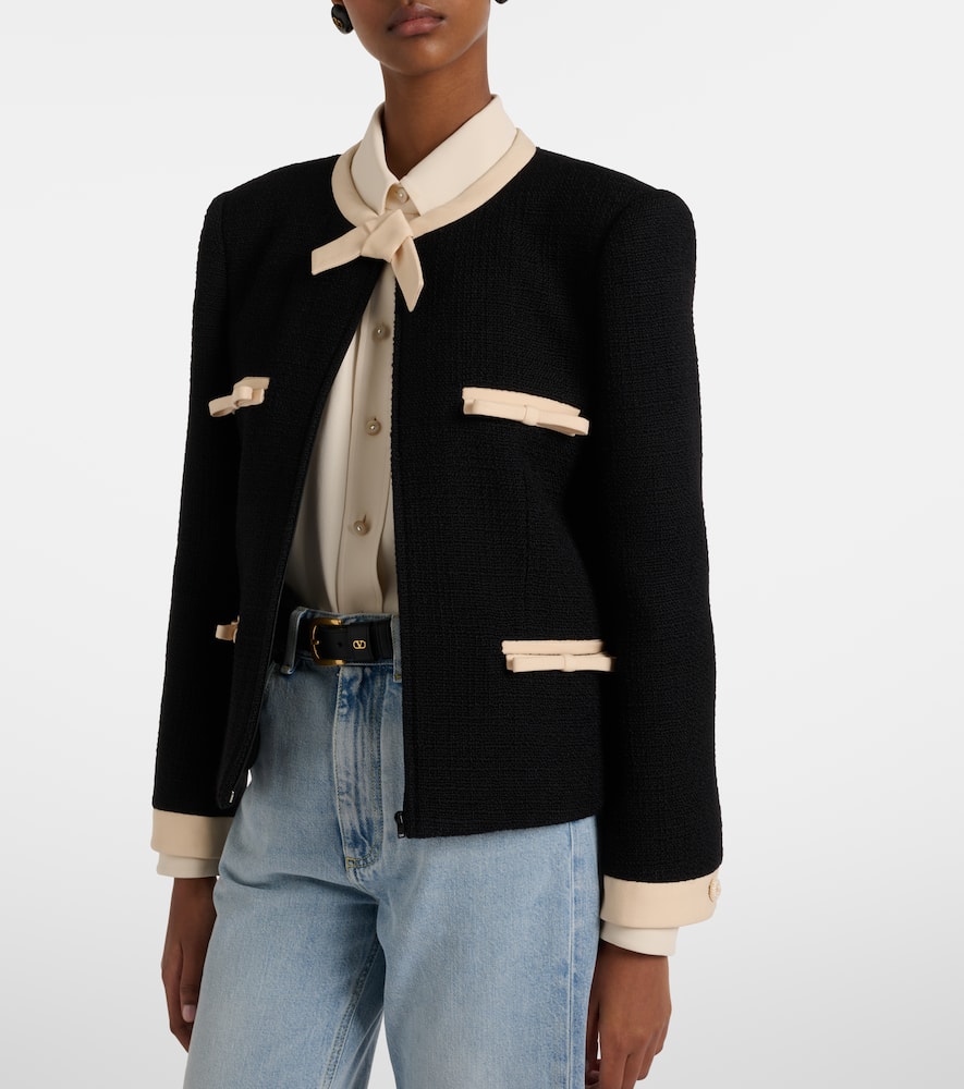 Bow-detail wool-blend tweed jacket
