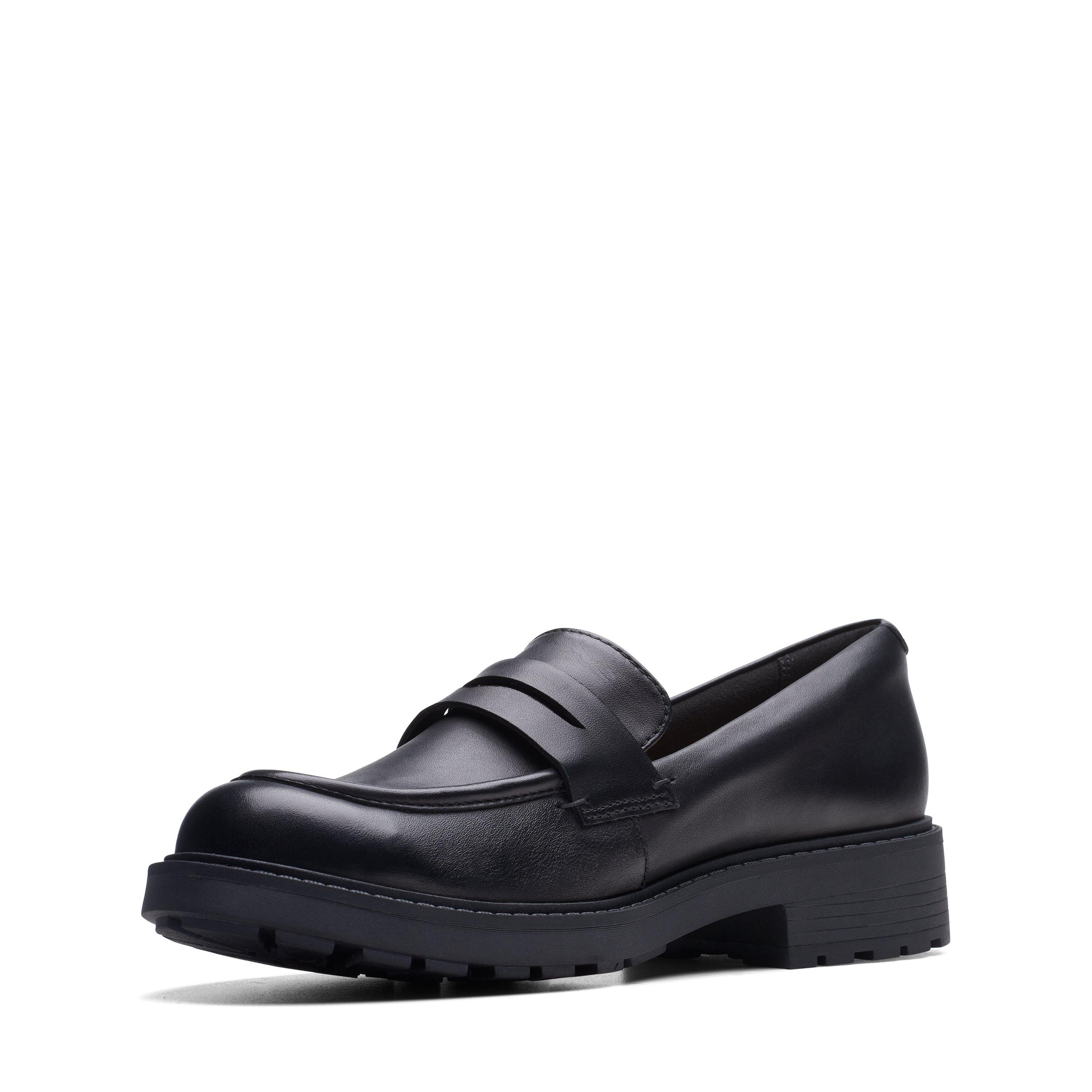 Clarks Women's Orinoco 2 Penny Loafer Black Leather Loafers, Slip Ons | : 7/Wide Fit