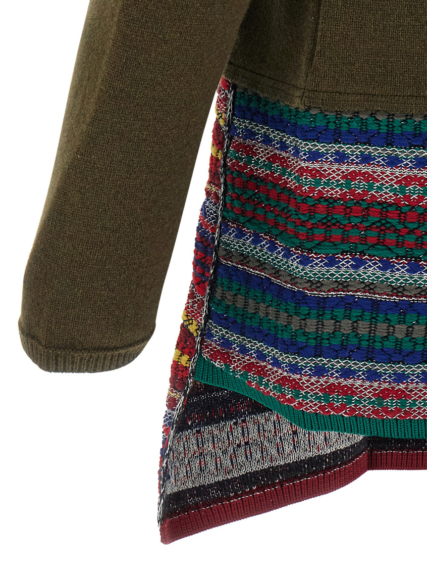 Green V-Neck Patchwork Cardigan
