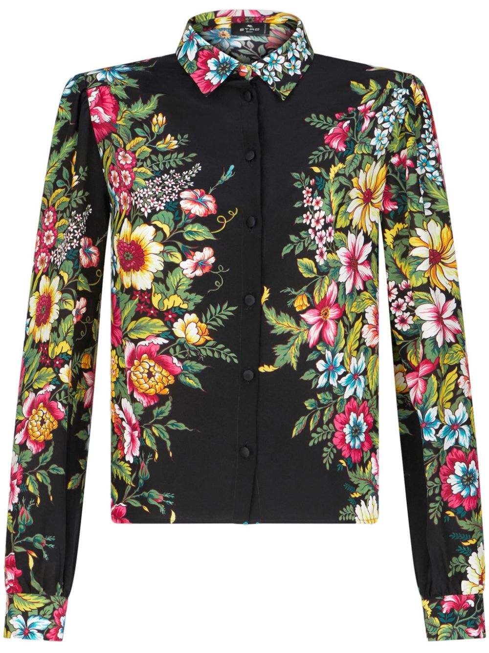 Floral-print silk shirt - Black