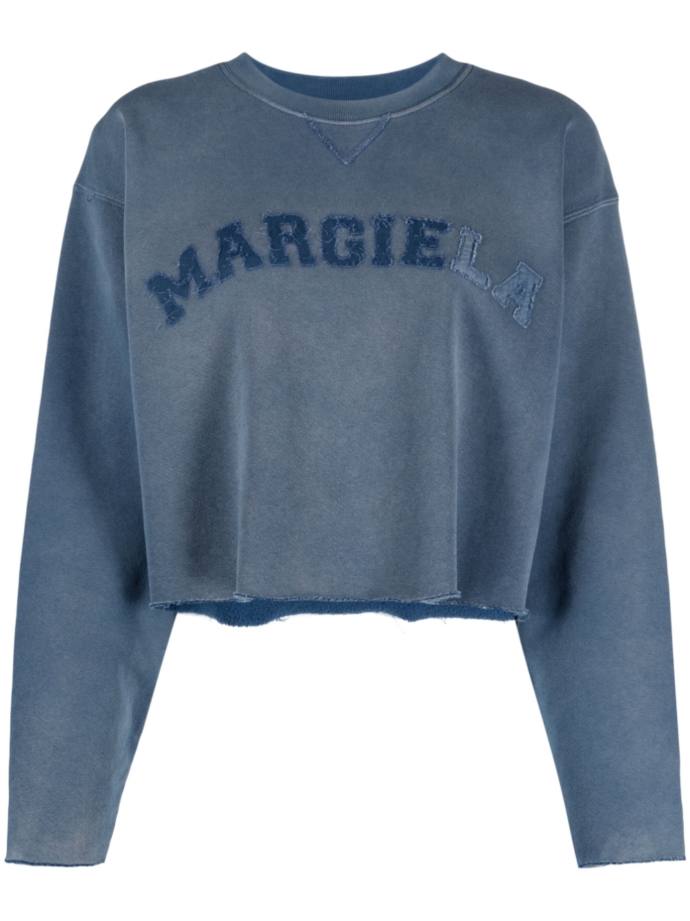 Logo-patch cropped cotton-jersey sweatshirt - Blue