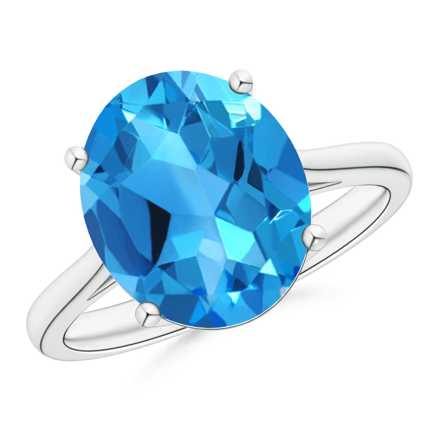 Angara 5.6 Carats Oval Solitaire Swiss Blue Topaz Cocktail Ring in Platinum