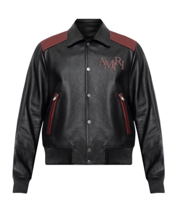 Logo-patch leather jacket