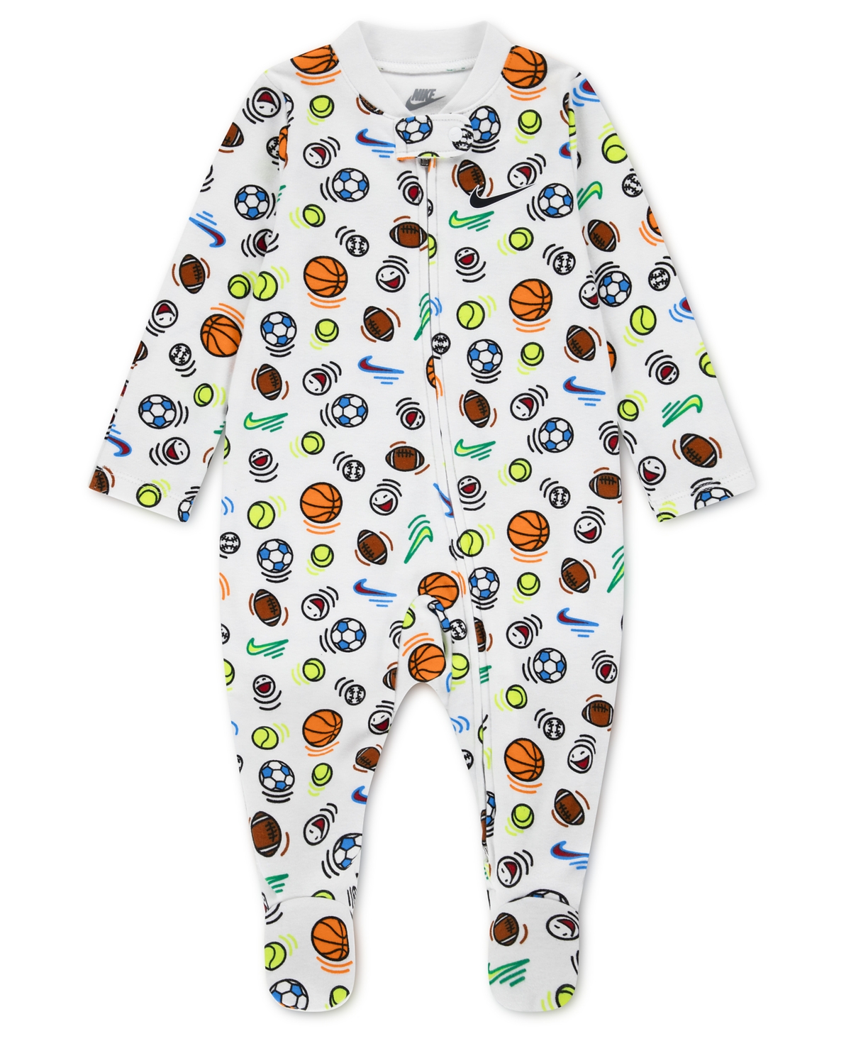 Baby Boys' Sportball Printed Footed Coverall - White
