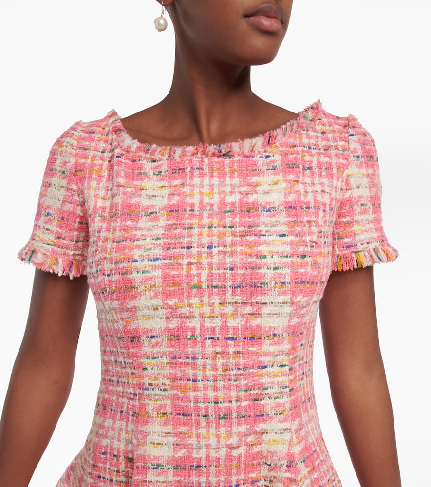 Oscar de la Renta Fringed checked tweed minidress