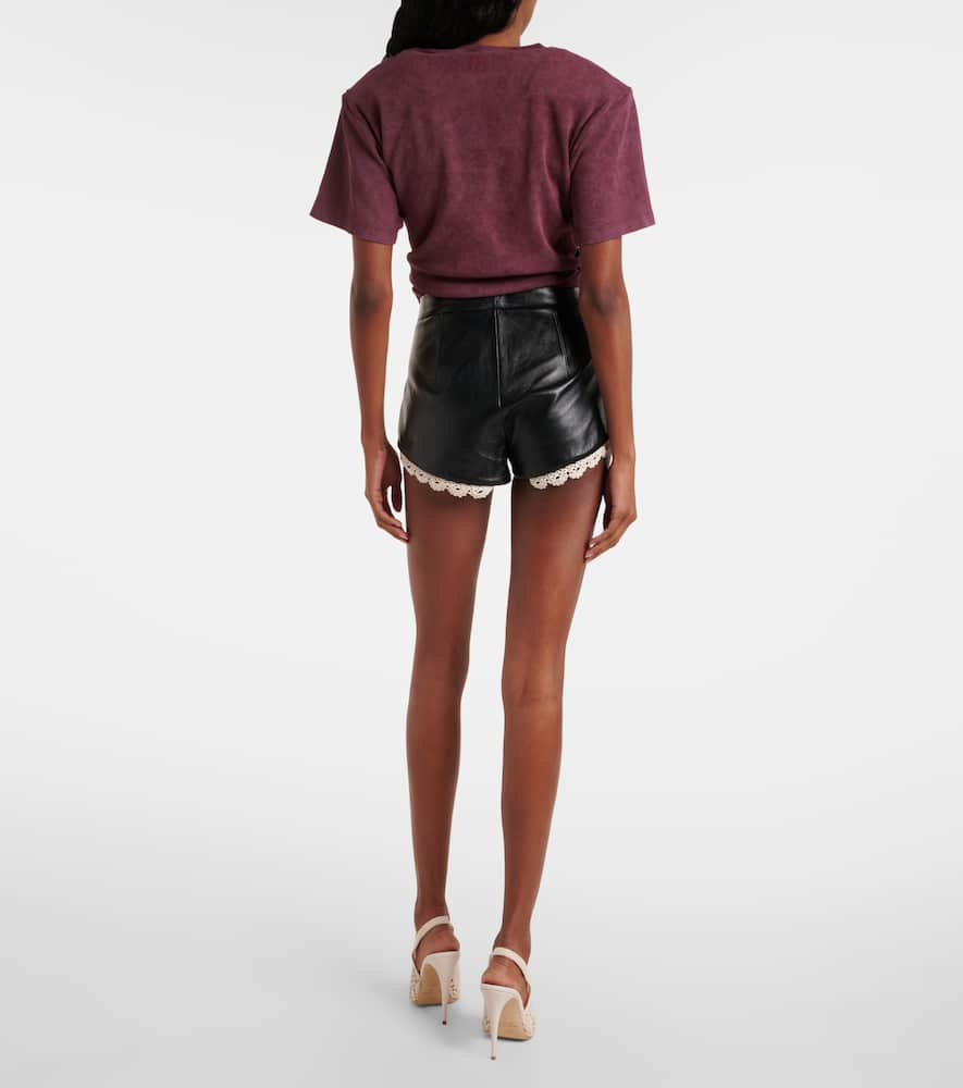 Lace-trimmed leather shorts