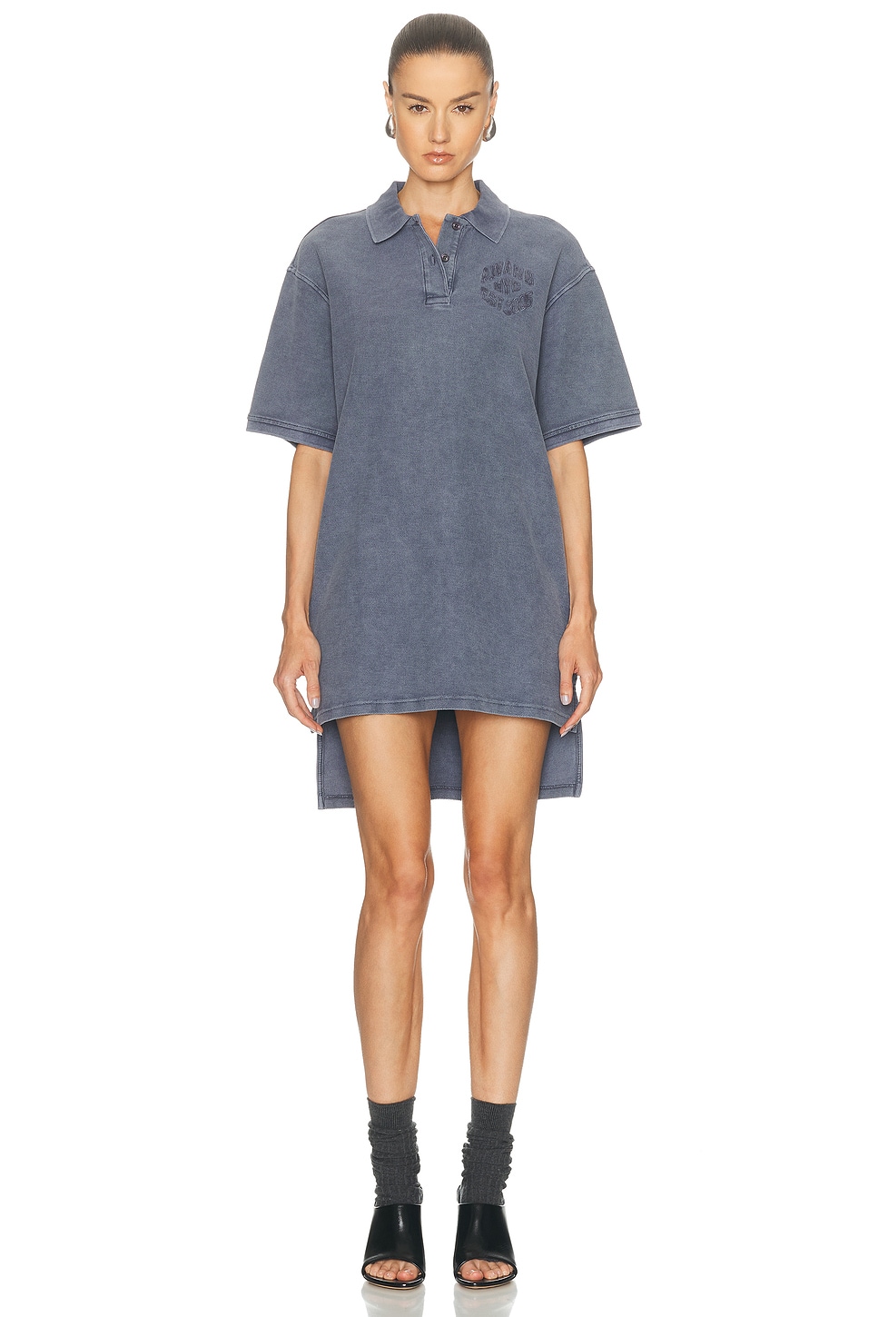 Alexander Wang Oversized High Low Polo Mini Dress in Navy