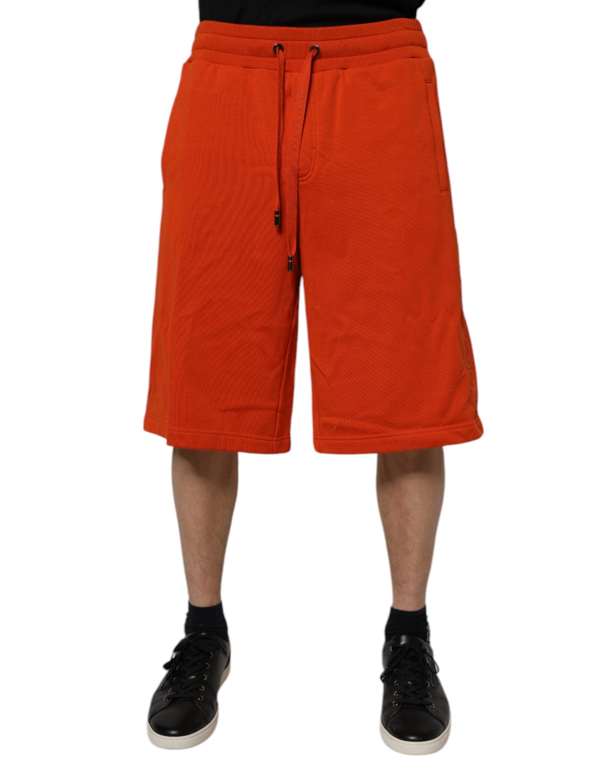 Cotton-Blend Mid-Waist Bermuda Shorts — Red