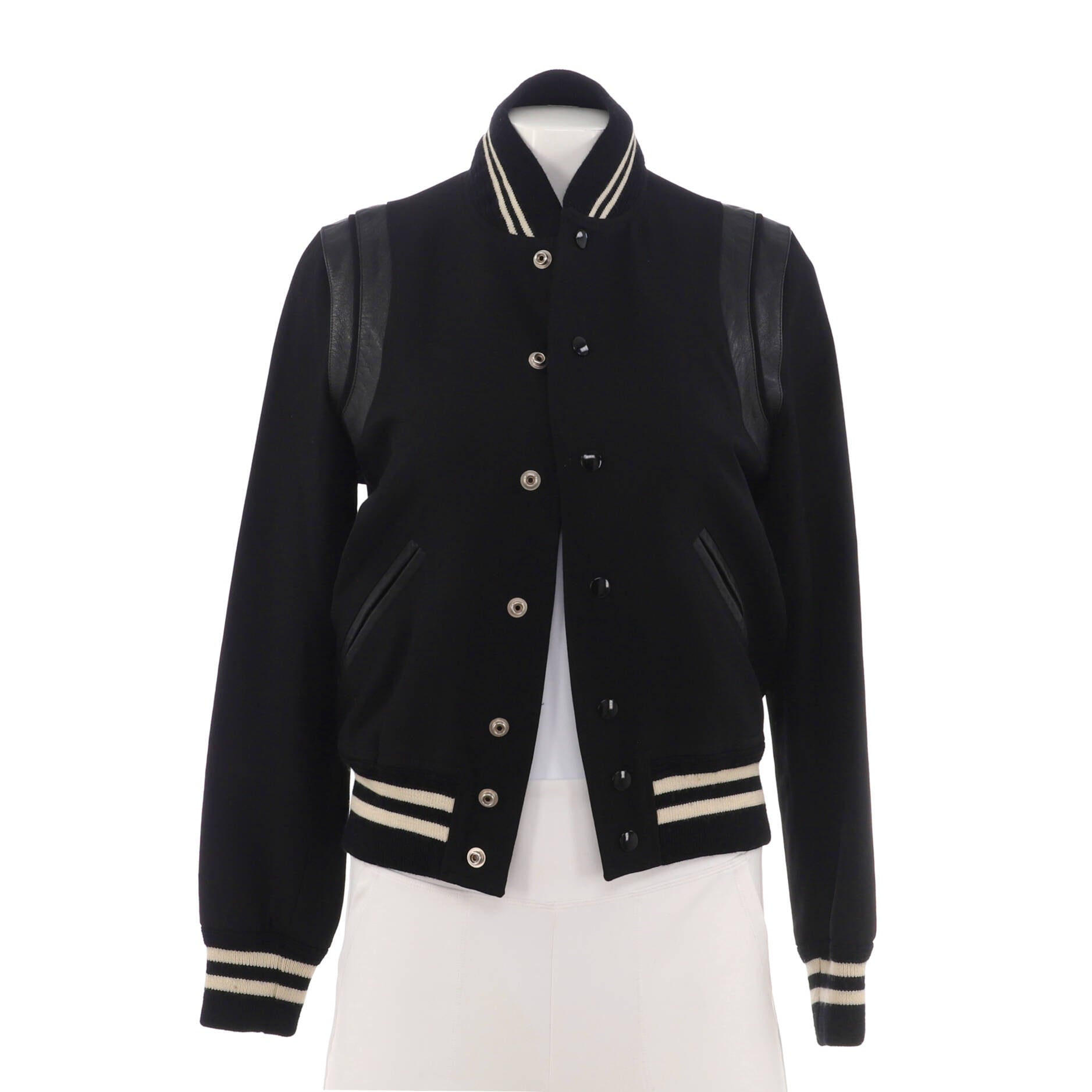 Women's Classic Teddy Bomber Jacket Wool Blend with Leather