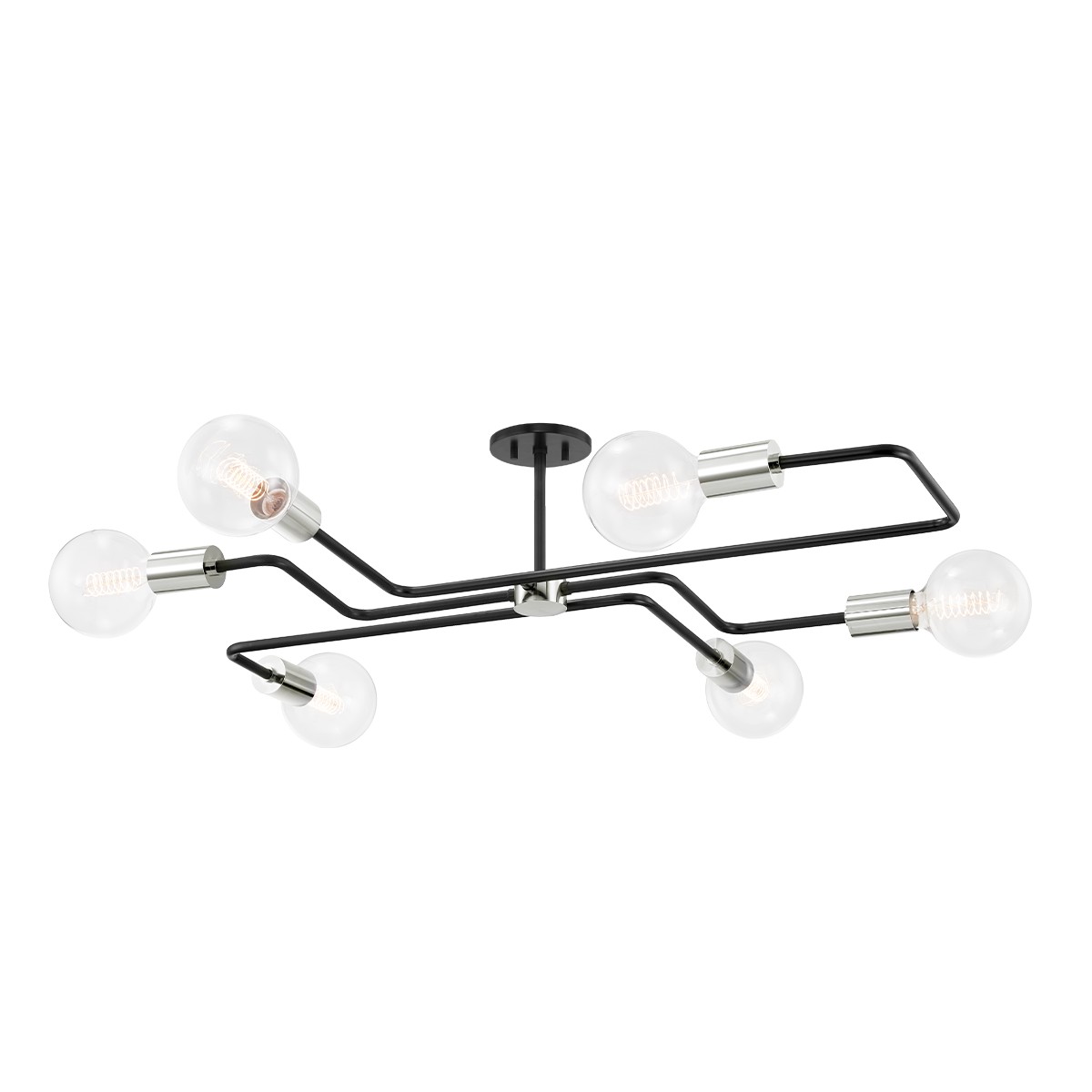 Jena 6-Light Semi-Flush Ceiling Light in Polished Nickel with Textured Black