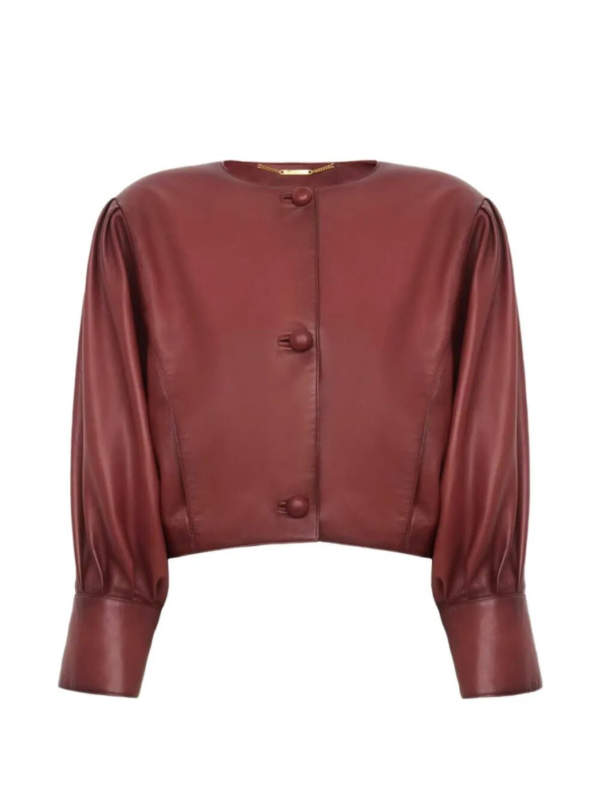 Cropped Collarless Jacket In PlongÉ Nappa Leather