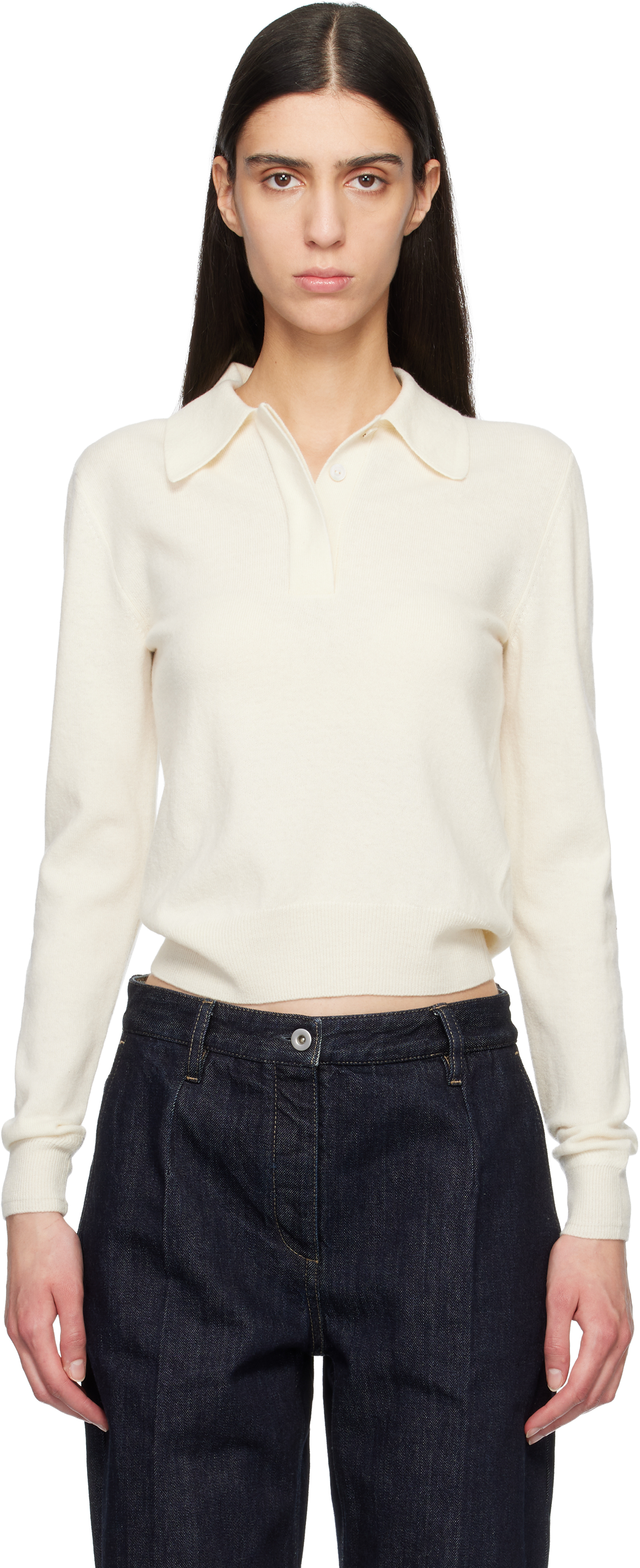 Off-White Wool Long Sleeve Polo