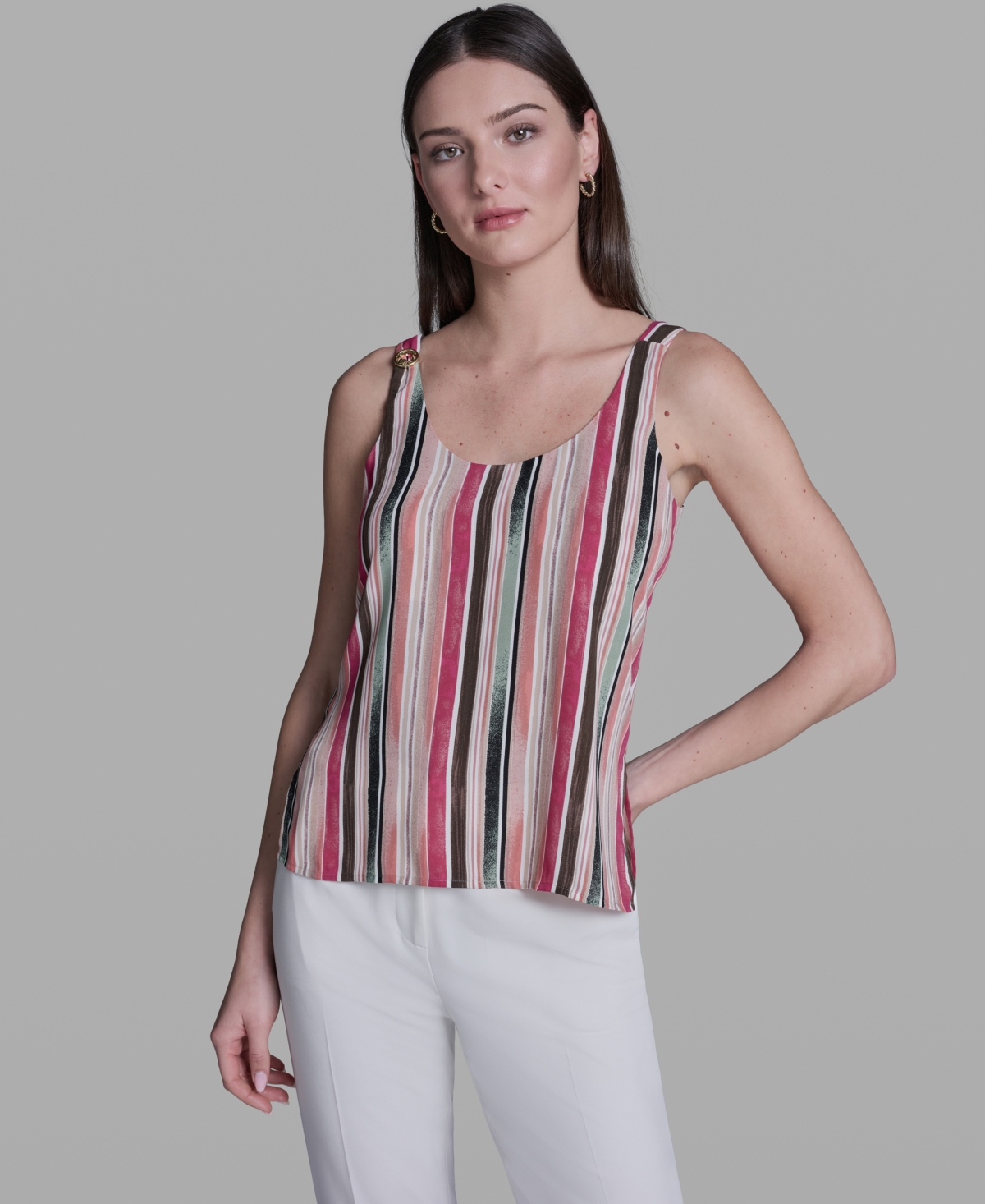 Women's Striped Sleeveless Top - Sunset Rose Multi