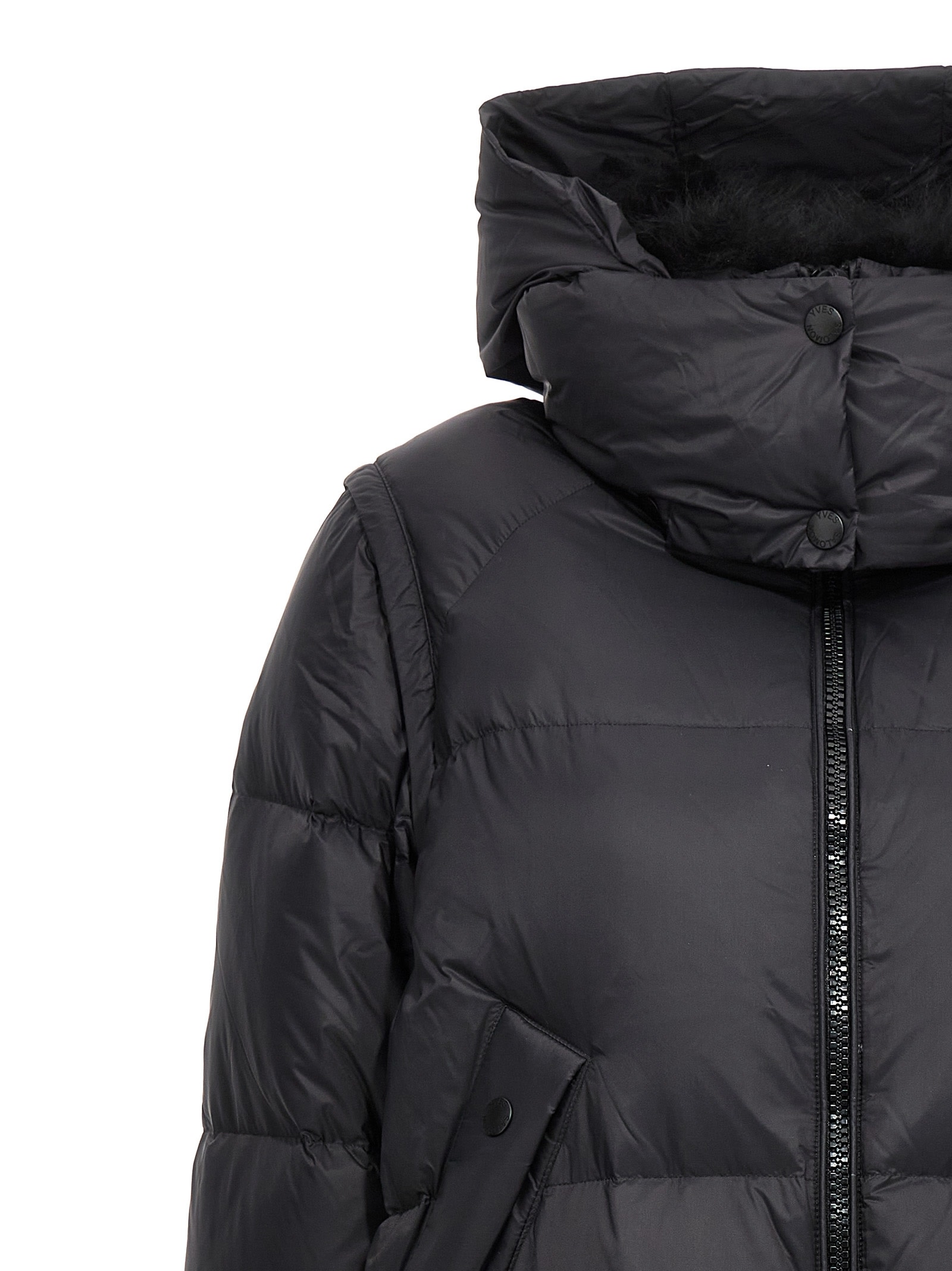 Lambswool collar down coat - Black