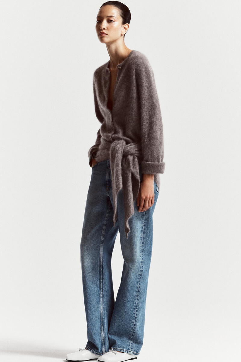 Brushed-Cashmere Crew-Neck Cardigan