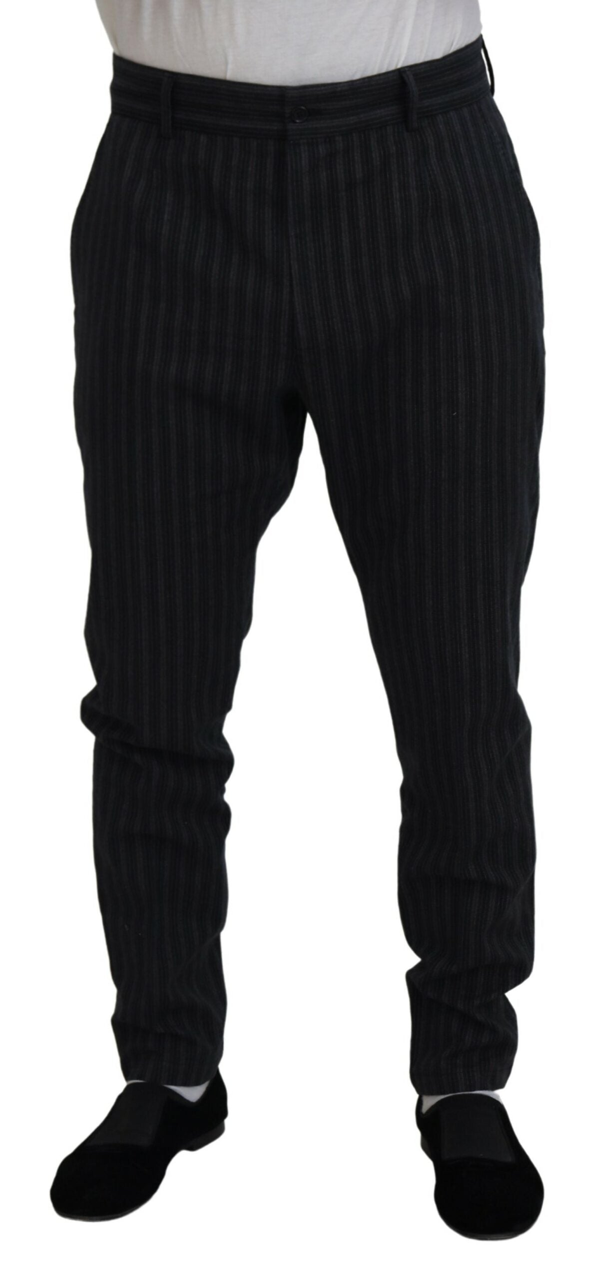 Striped Cotton-Wool Trousers — Gray