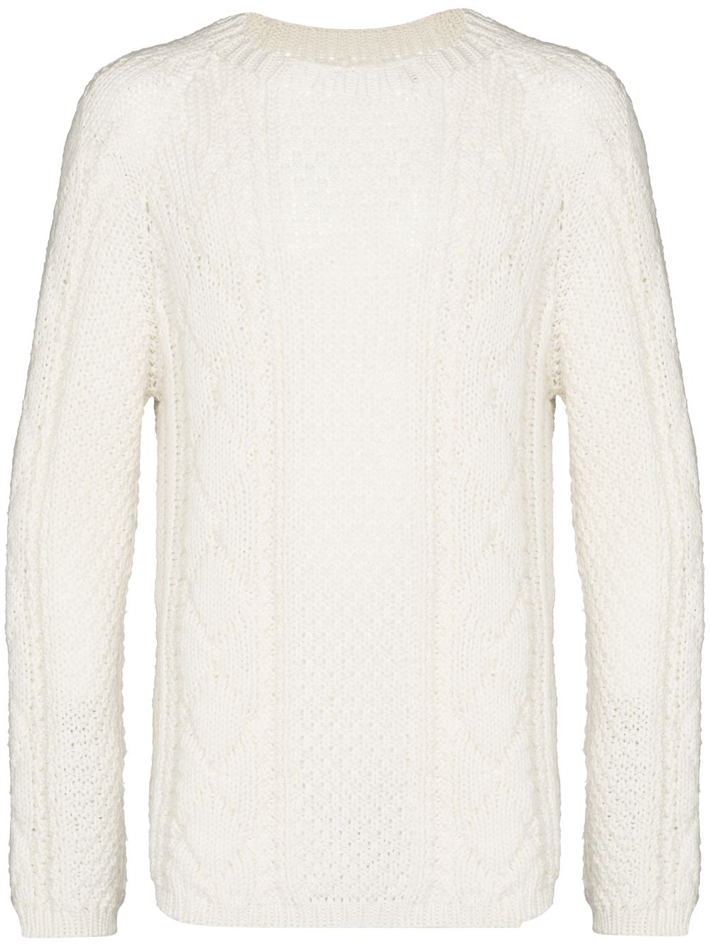 Distressed-finish cable-knit jumper - White