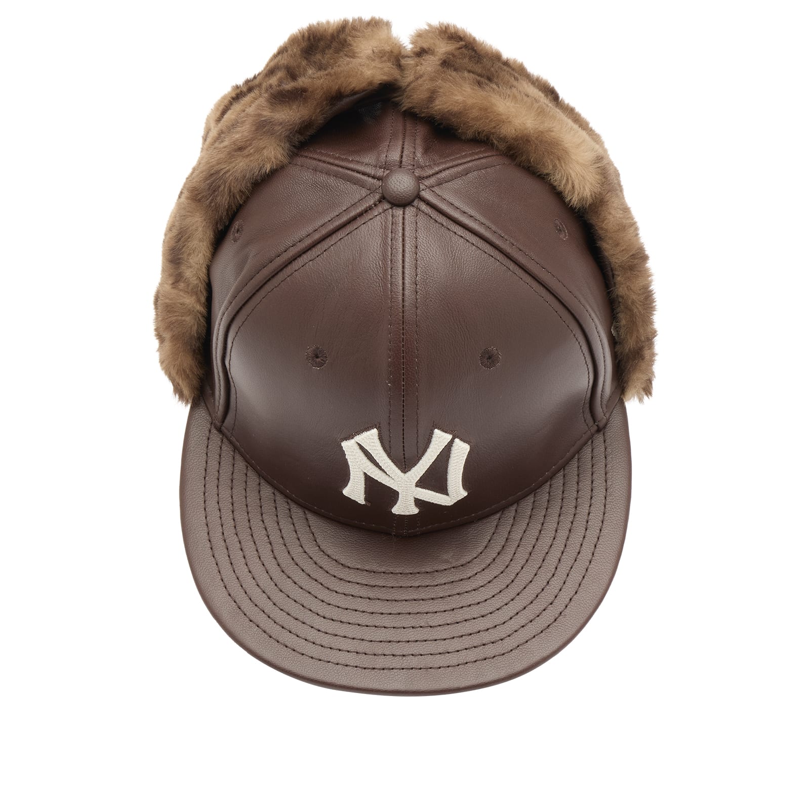 New York Yankees Leather 59Fifty Dogear Cap in Brown