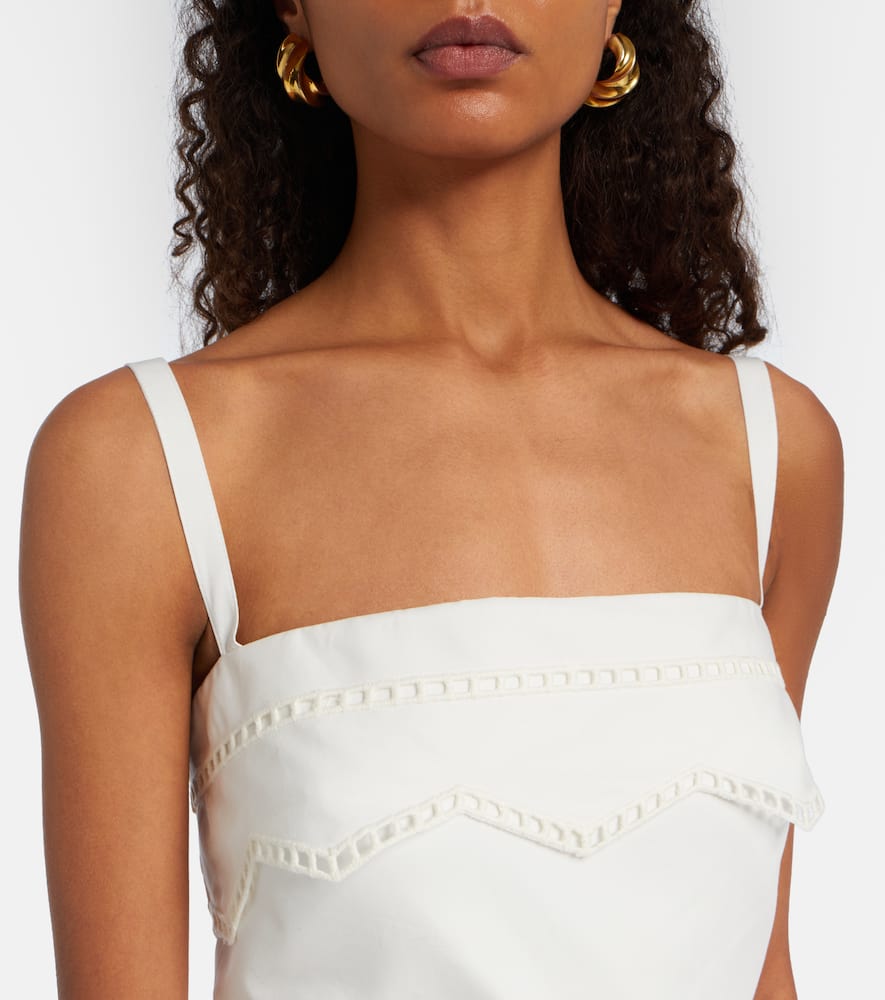 Belted organza-trimmed cotton maxi dress