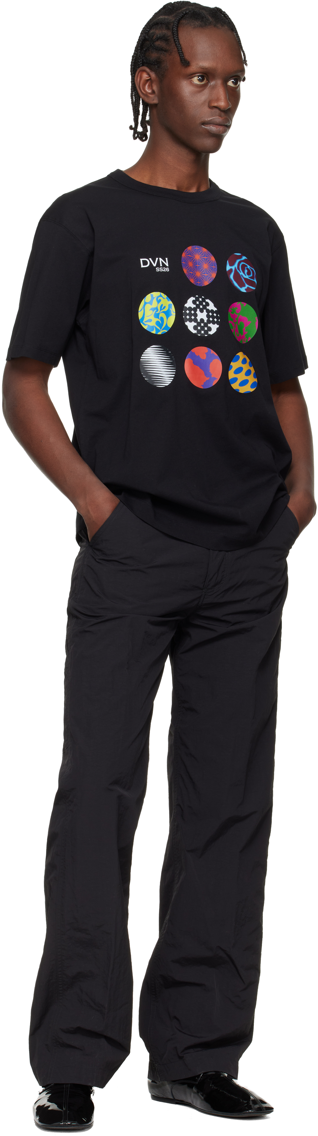 Black Crinkle Cargo Pants
