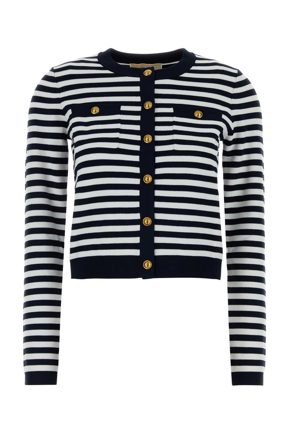 Striped Viscose Blend Cardigan — Navy