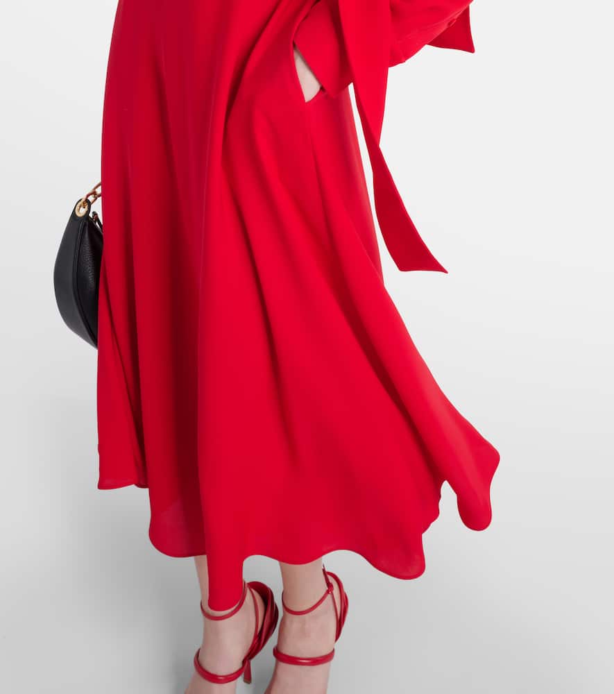 Tie-neck silk midi dress