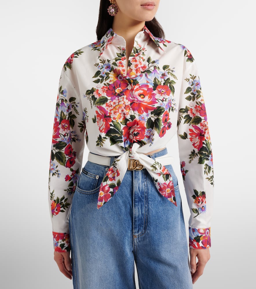 Floral cropped cotton shirt