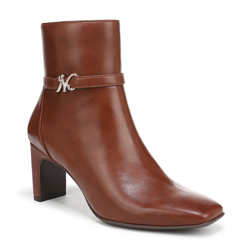 Nanette Ankle Bootie Boots, Saddle Tan Faux Leather