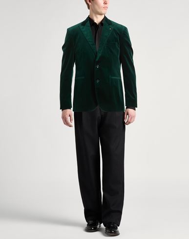 Man Blazer Green Size 44 Cotton, Elastane