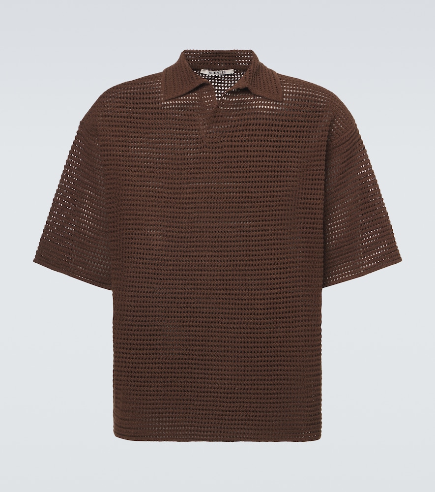 Open-knit cotton and silk polo sweater