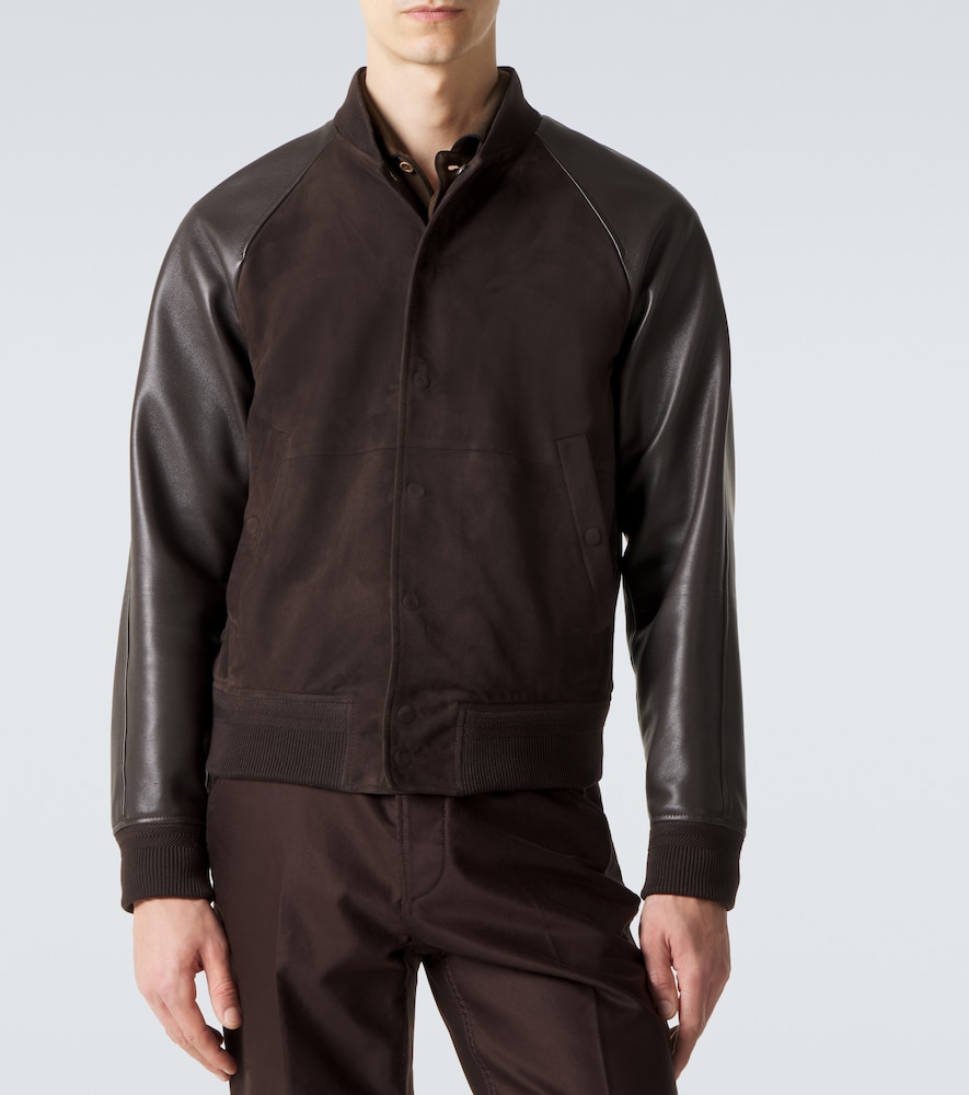 Leather and suede bomber jacket