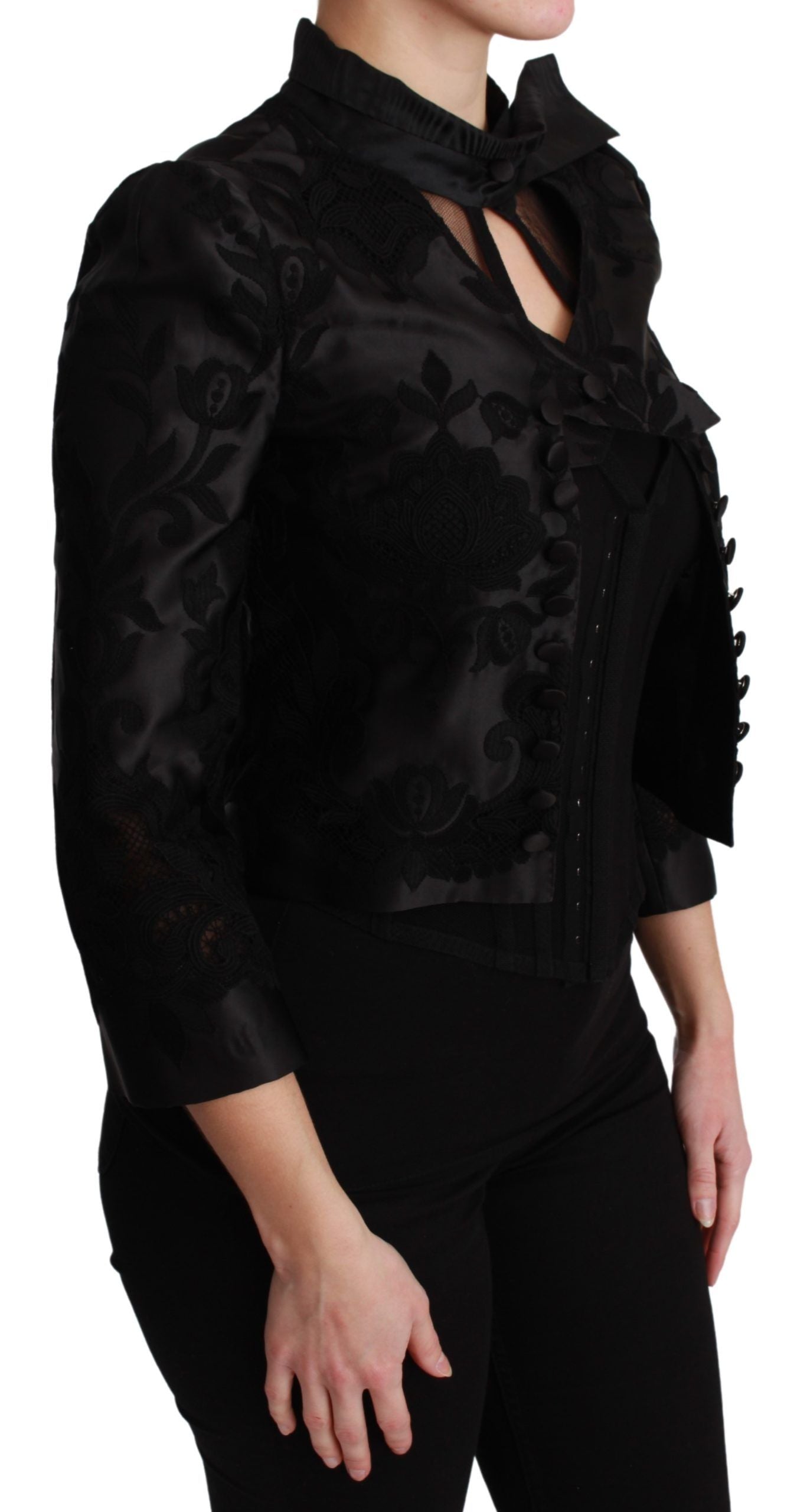 Floral Jacquard Silk Blazer — Black