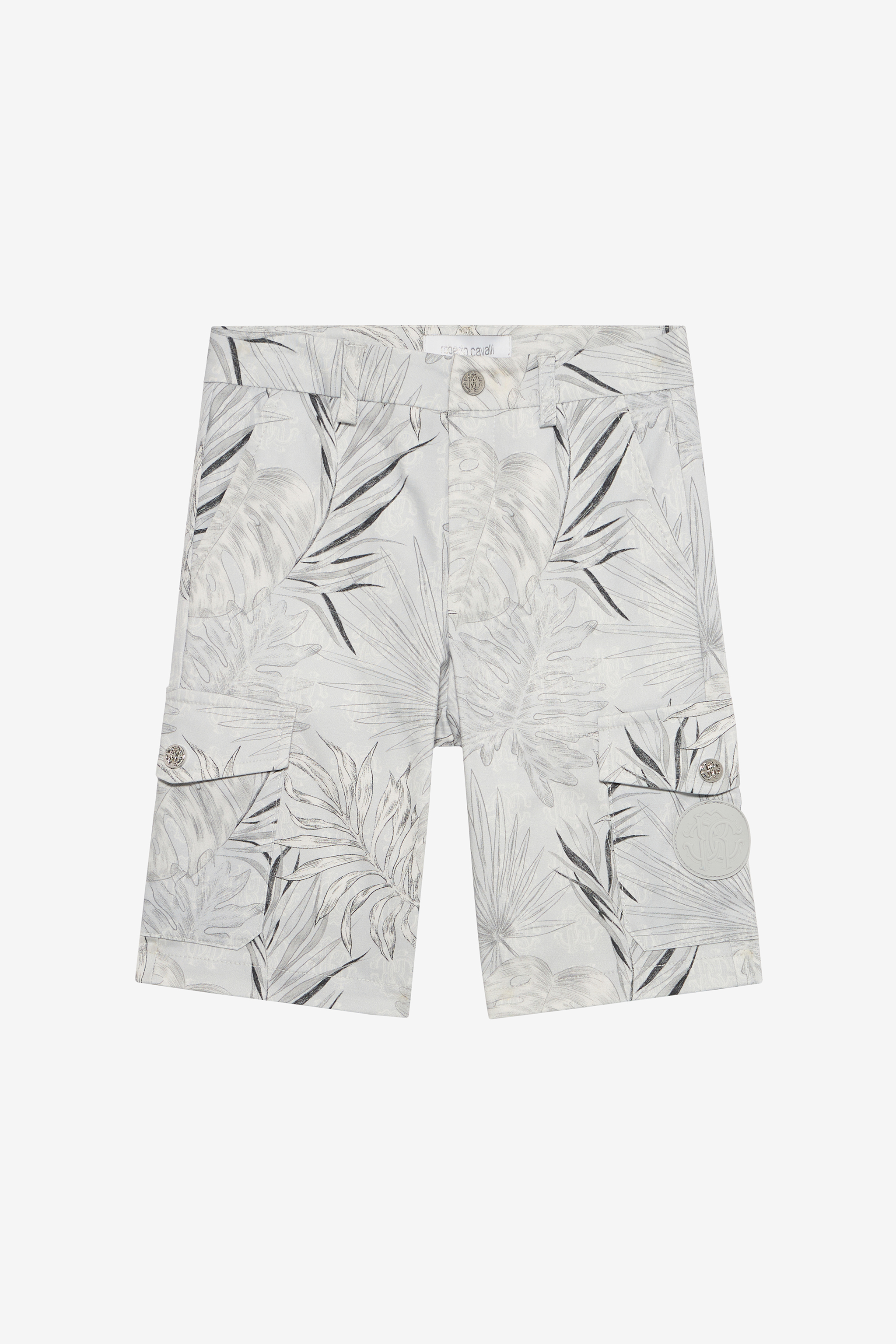 Grey Bermuda Shorts With Foliage Print