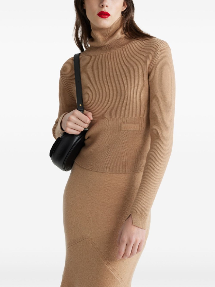 Logo-appliqué rib-knit jumper - Brown