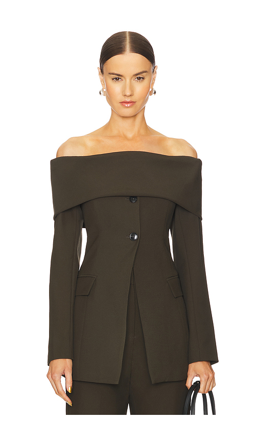 Line & Dot Marilla Off Shoulder Top en Olive. L. Also en