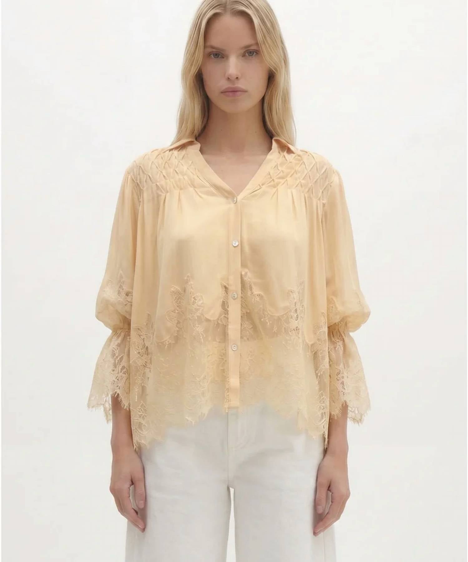 Cristy V-Neck Shirt With Lace Detail In Yellow