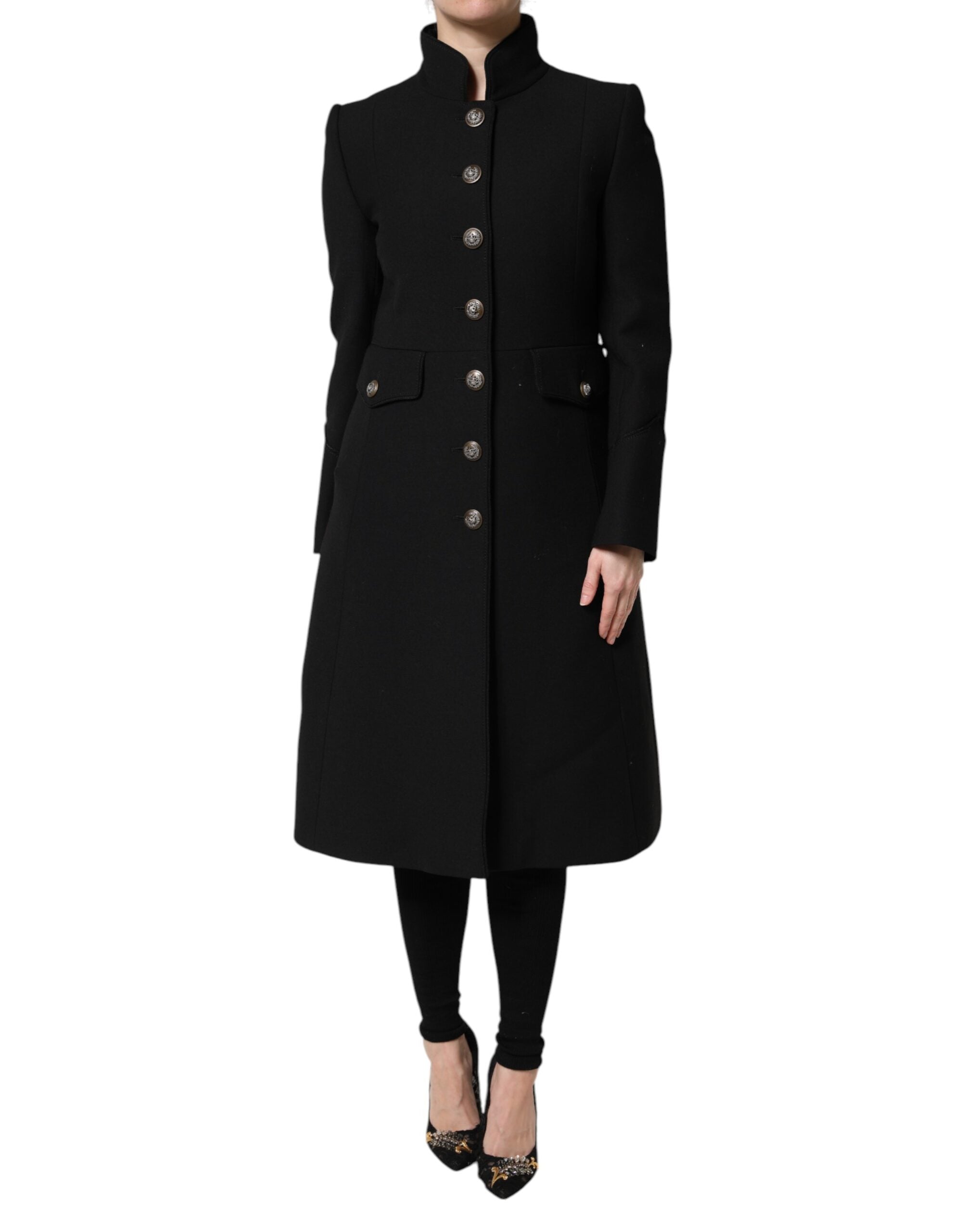 Virgin Wool Single-Breasted Coat — Black